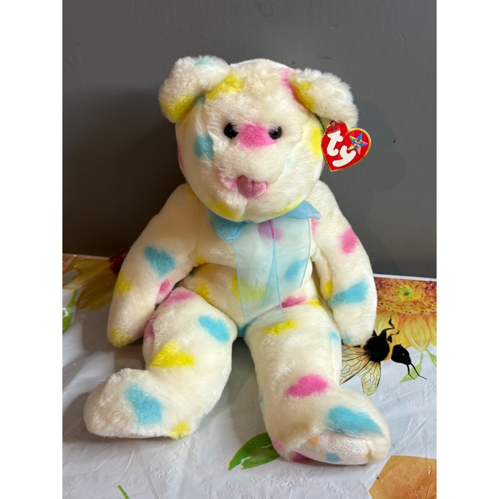 Ty Beanie Buddy Sweetheart the Bear Cream Pastel Hearts Plush 9024 Large 14 inch
